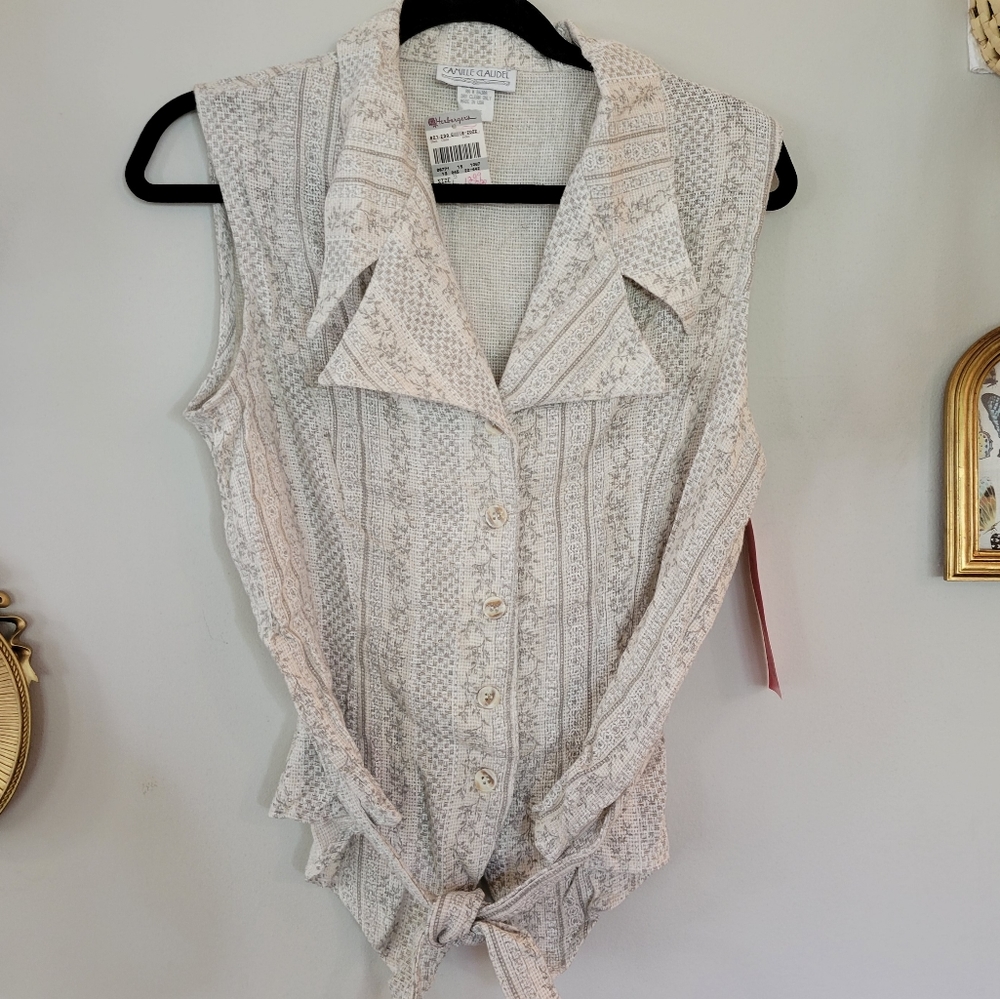Vintage 90s button up vest shirt floral print sleeveless shirt y2k